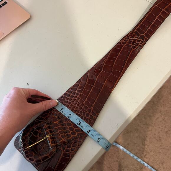 Vintage 90s Brown Genuine Leather Snake Skin Wide Wrap USA Made Size Large - Picture 4 of 12